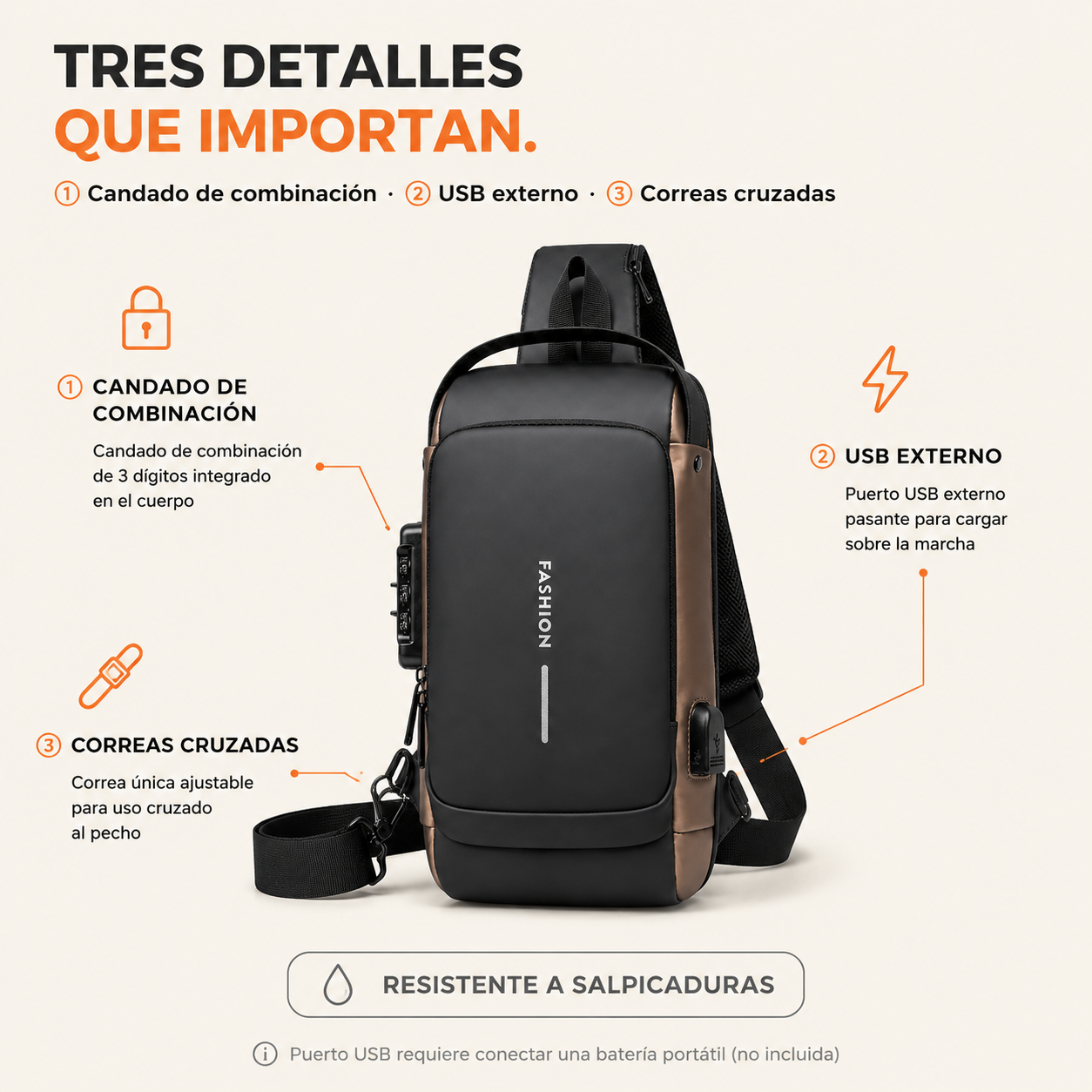 Mochila Antirrobo con USB - Impermeable