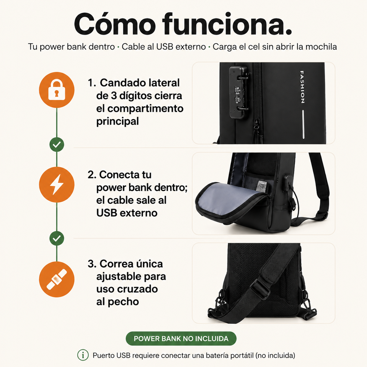 Mochila Antirrobo con USB - Impermeable