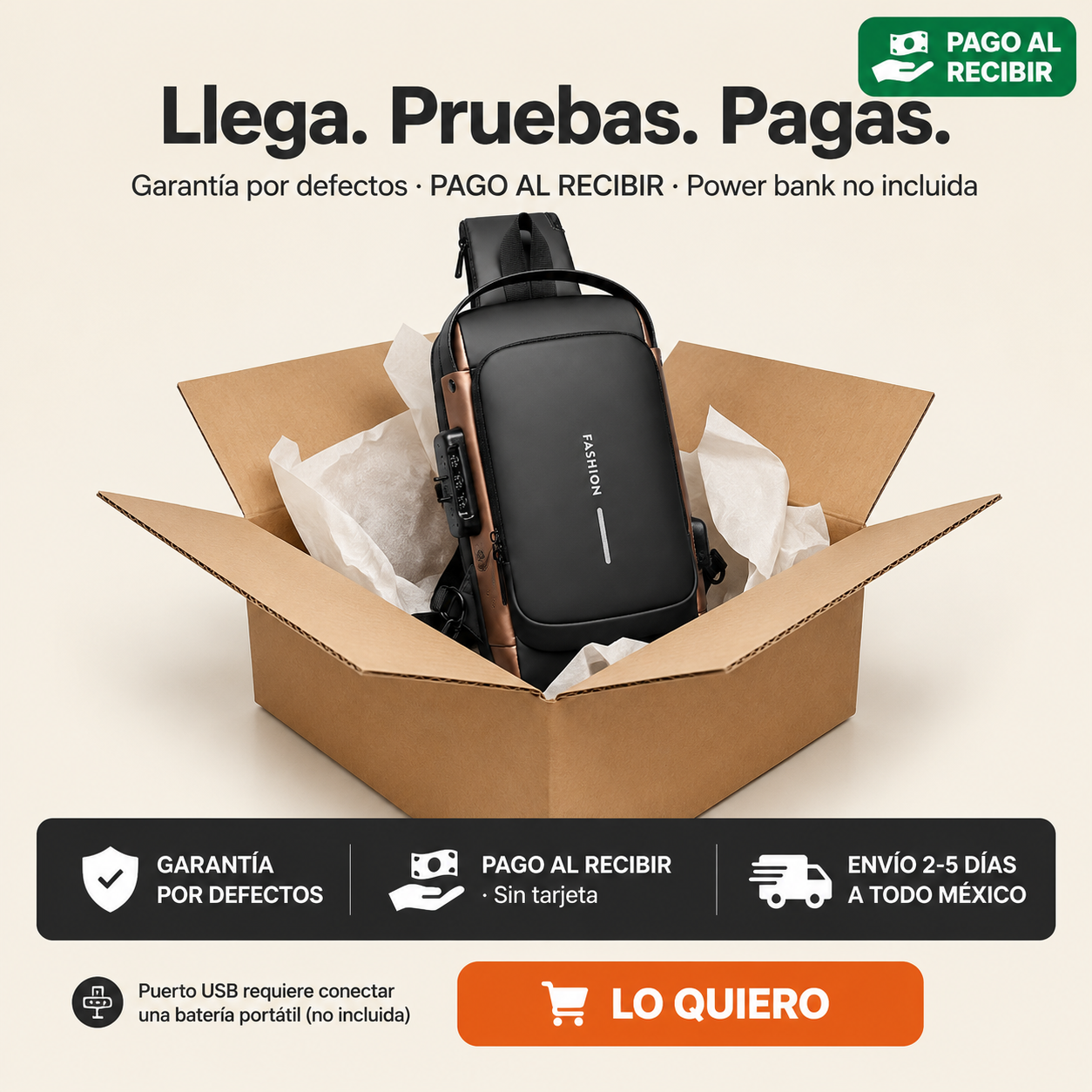 Mochila Antirrobo con USB - Impermeable