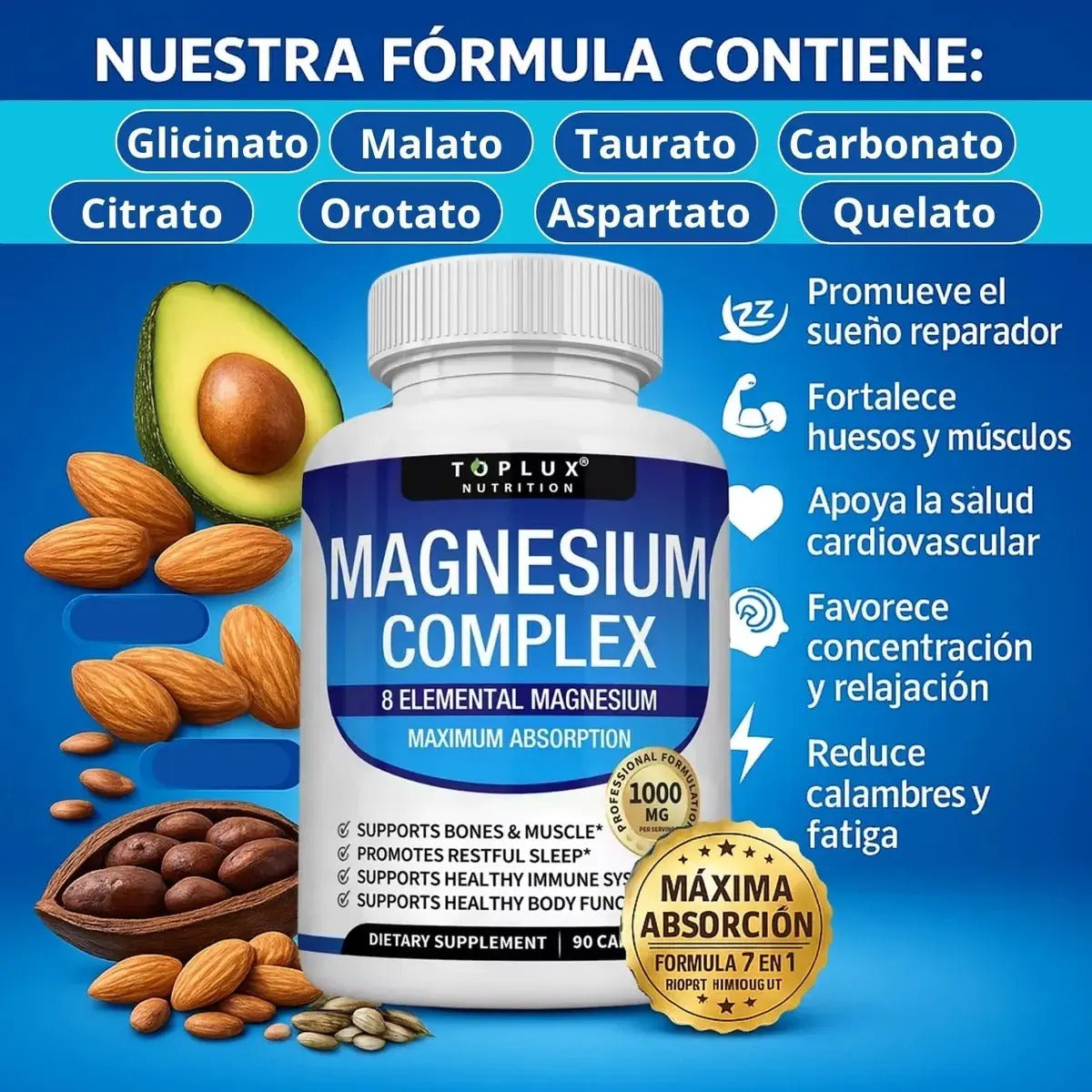 Suplemento Magnesio Complex Toplux - 90 cápsulas