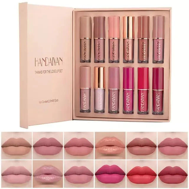 HANDAIYAN 12 Color Matte Liquid Lipstick - Labios a Prueba de agua