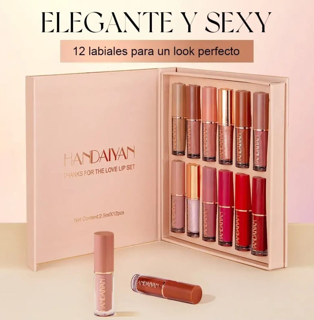 HANDAIYAN 12 Color Matte Liquid Lipstick - Labios a Prueba de agua