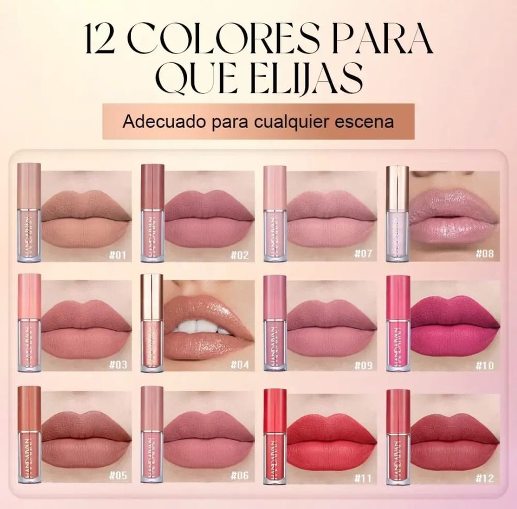 HANDAIYAN 12 Color Matte Liquid Lipstick - Labios a Prueba de agua